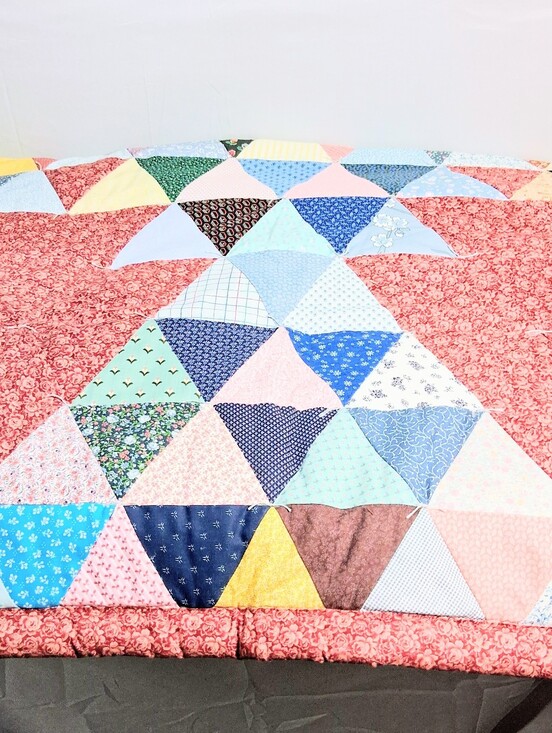 Other - Vintage Crib 52" X 38" Hand-tied Triangle Patchwork Calico/Floral Scraps Quilt